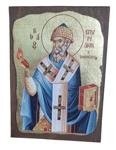 Saint Spyridon the Wonderworker full body Orthodox icon on canvas and wood